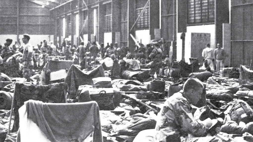 VII Corps soldiers packed into an Ad Dammam warehouse, 9 January 1991.