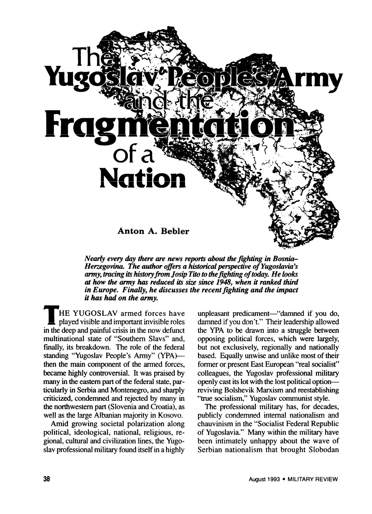 The Yugoslav People's Army and the Fragmentation of a Nation