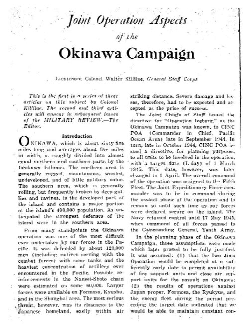 Joint Operation Aspects of the Okinawa Campaign