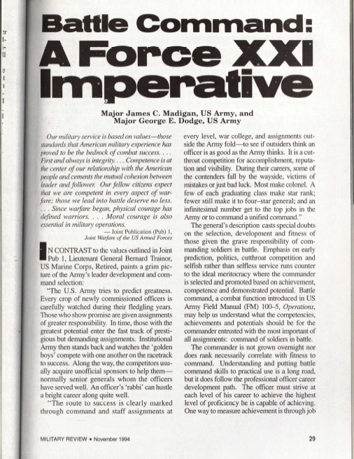Battle Command: A Force XXI Imperative