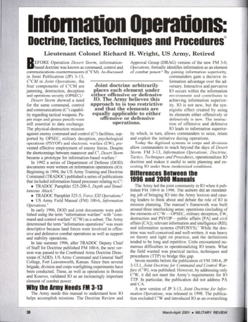 Information Operations: Doctrine, Tactics, Techniques and Procedures