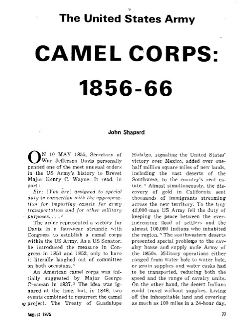 The United States Army Camel Corps: 1856-66
