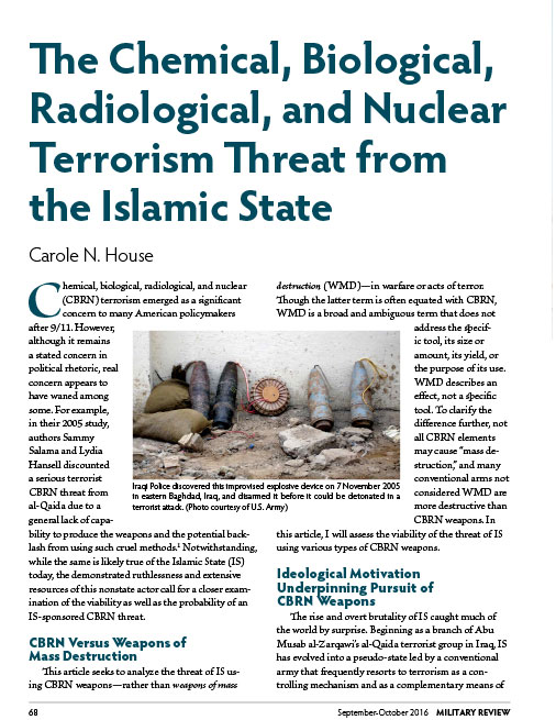 The Chemical, Biological, Radiological, and Nuclear Terrorism Threat from the Islamic State