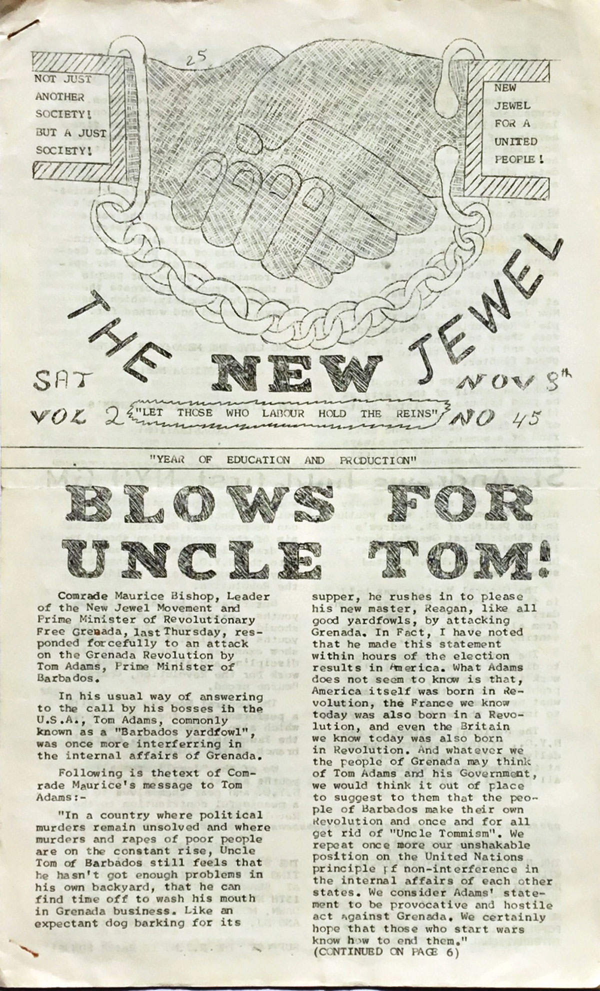 An example of the front page of the Grenada New Jewel Movement party organ