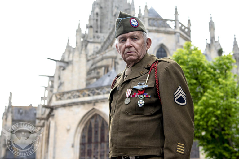 A veteran of the invasion of France by allied forces during World War II participates in celebrations at Normandy, France commemorating the 78th Anniversary of D-Day