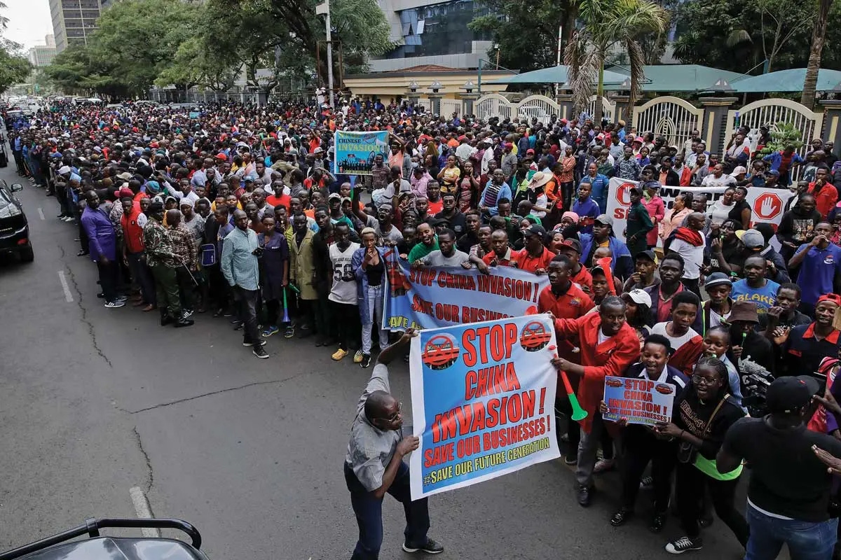 Kenyan traders demonstrate on 28 February 2023