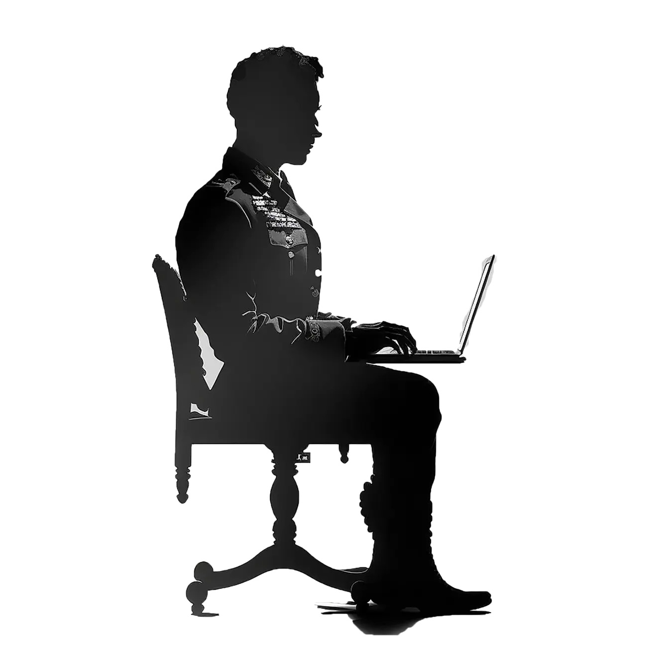 A silhouette of a Soldier sitting