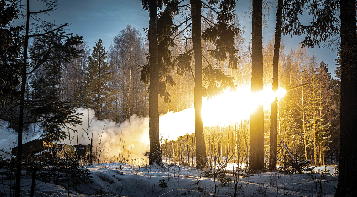 oldiers assigned to the 1st Battalion, 14th Field Artillery Regiment, 75th Field Artillery Brigade, fire rockets from an M142 High Mobility Artillery Rocket System during a media engagement 7 February 2023 at Tapa Army Base, Estonia
