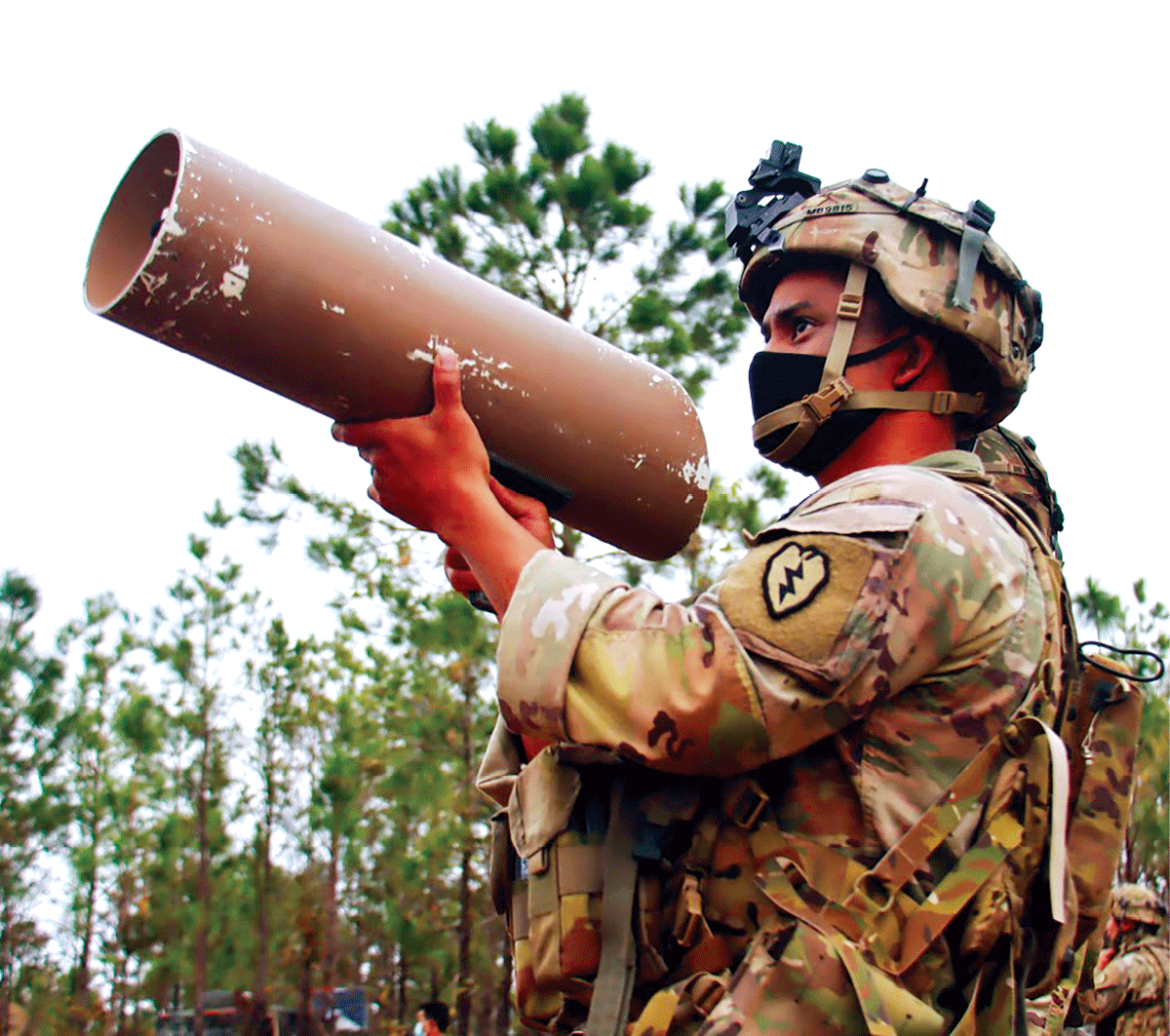 A soldier from the 2nd Brigade Combat Team, 25th Infantry Division, engages a low, slow, and small enemy unmanned aircraft (UA) with a directed-energy system