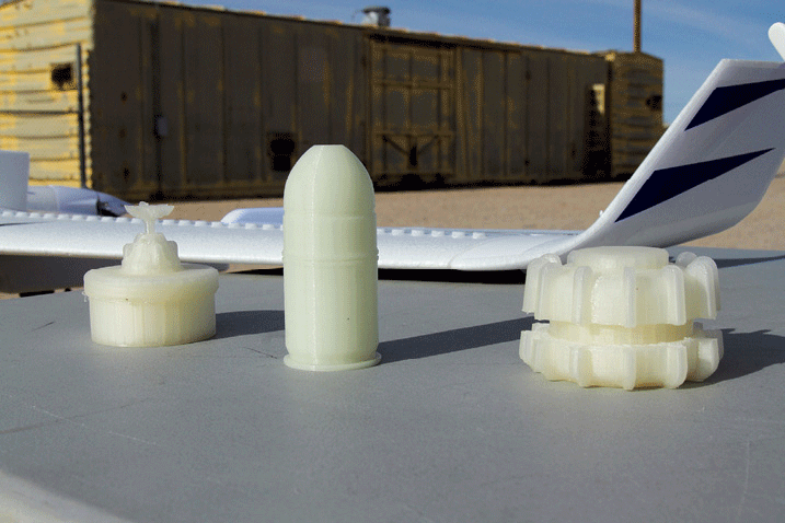 Three different 3D-printed payloads are on display