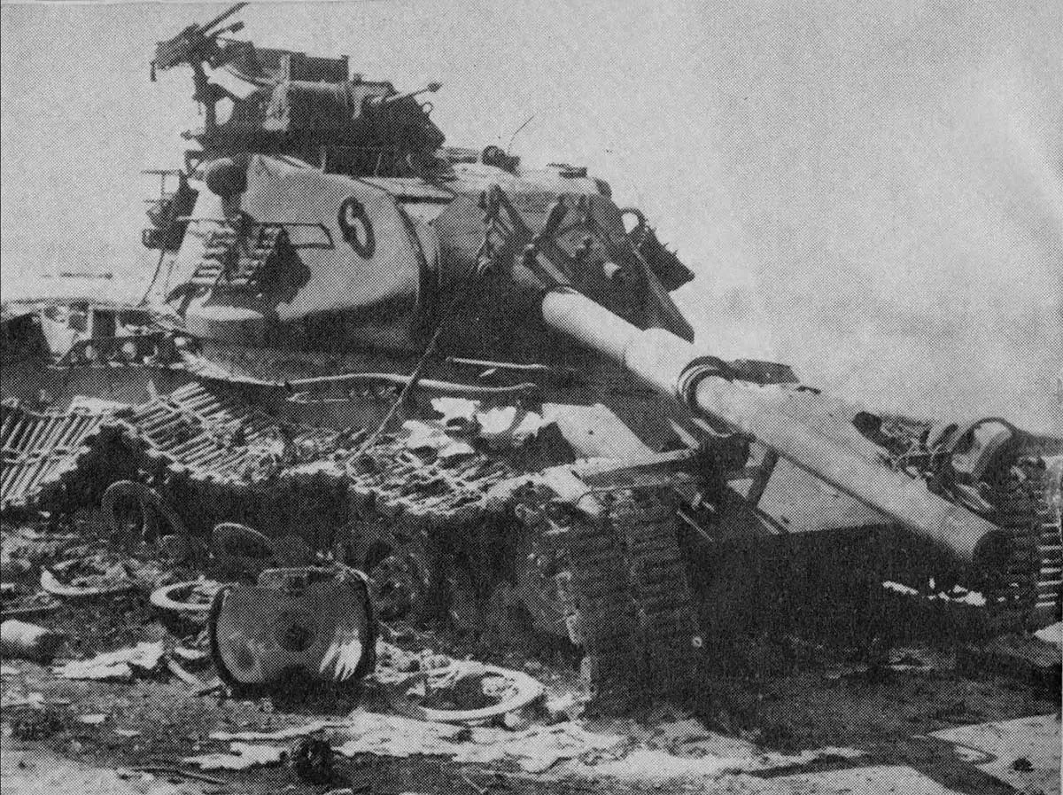 A destroyed Israeli M60 tank