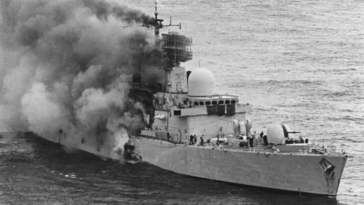 Smoke billows from HMS