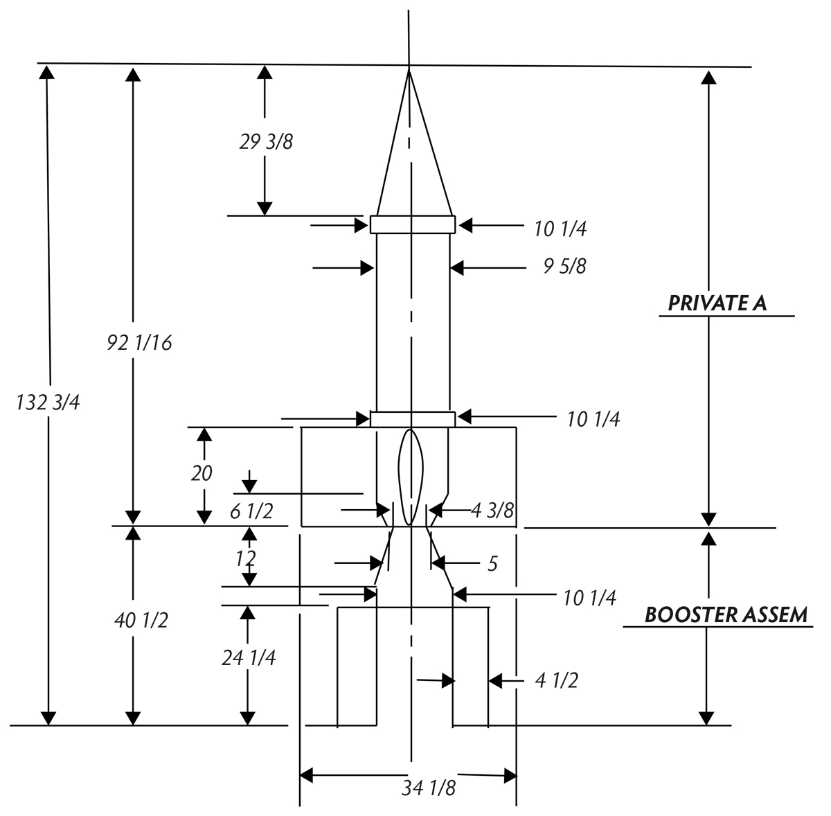 Schematic of a Private A rocket with booster