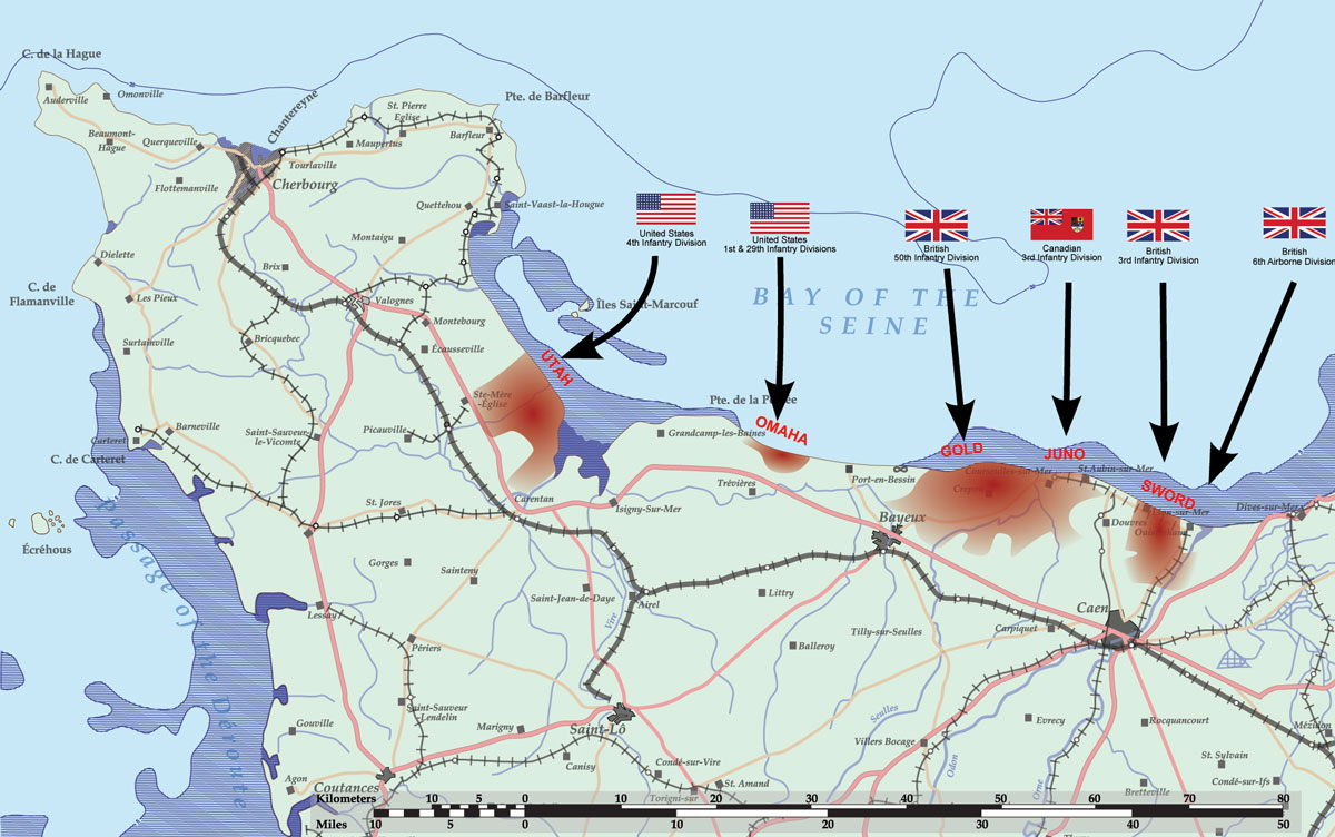 Map of the D-Day landings, 6 June 1944