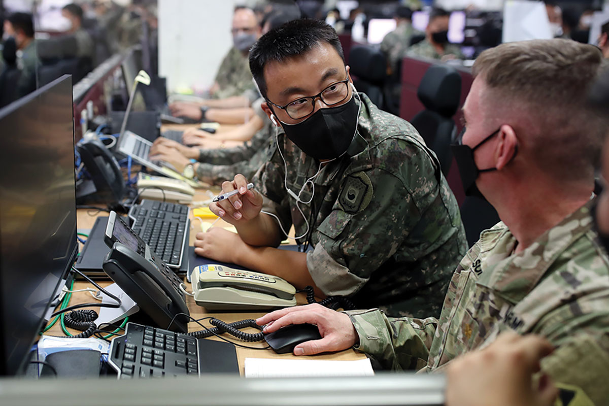 Participants from Combined Forces Command (CFC), U.S. Forces Korea, United Nations Command, and subordinate component commands under CFC begin the Ulchi Freedom Shield exercise on 22 August 2022 at Camp Humpreys, South Korea