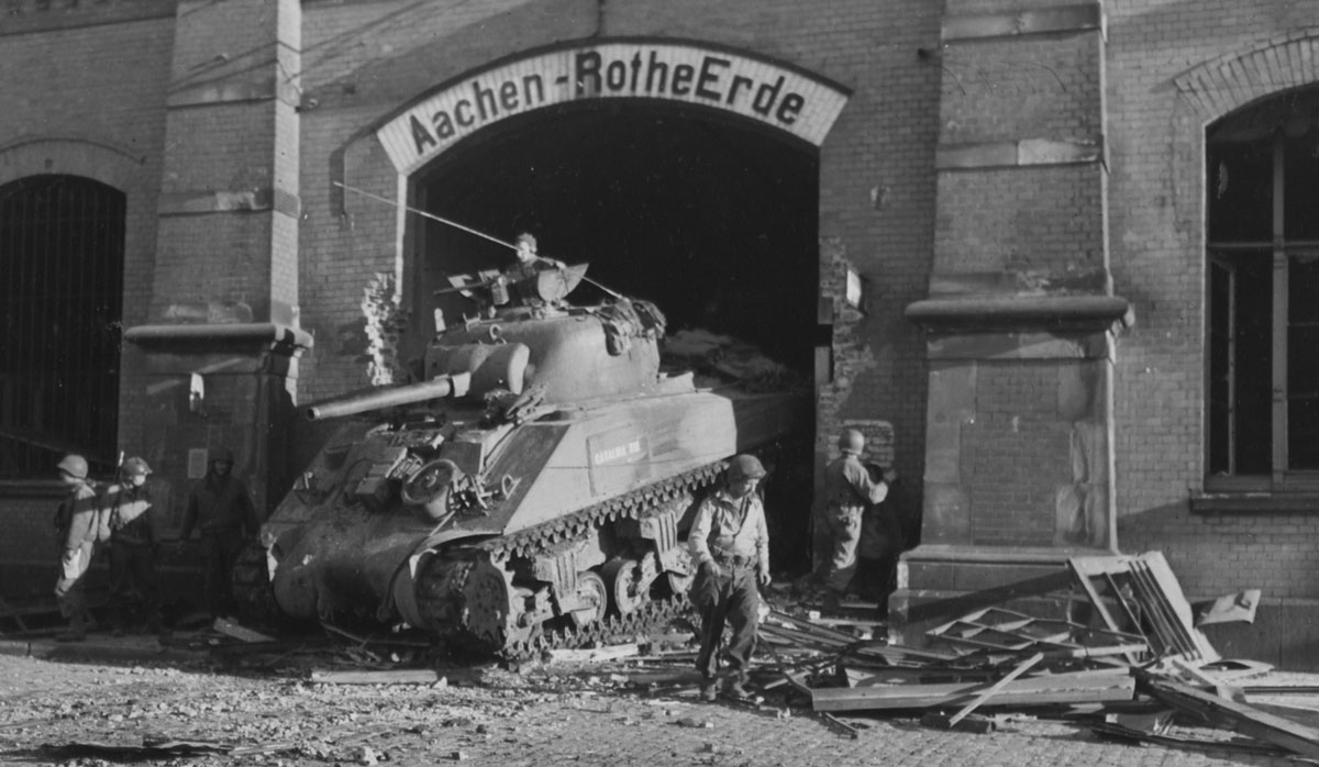 The first U.S. tank to enter Aachen, Germany