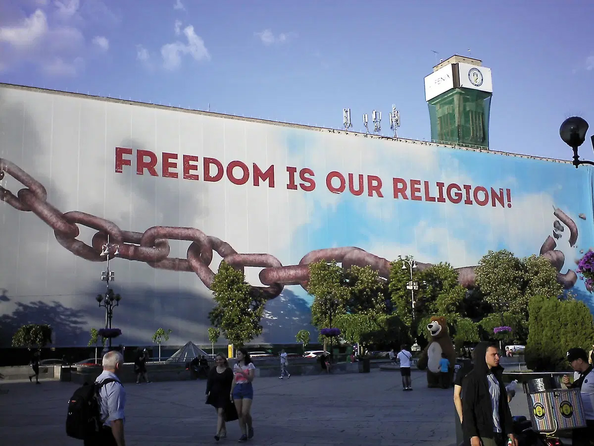 Ukrainian mural that reads Freedom is our religion