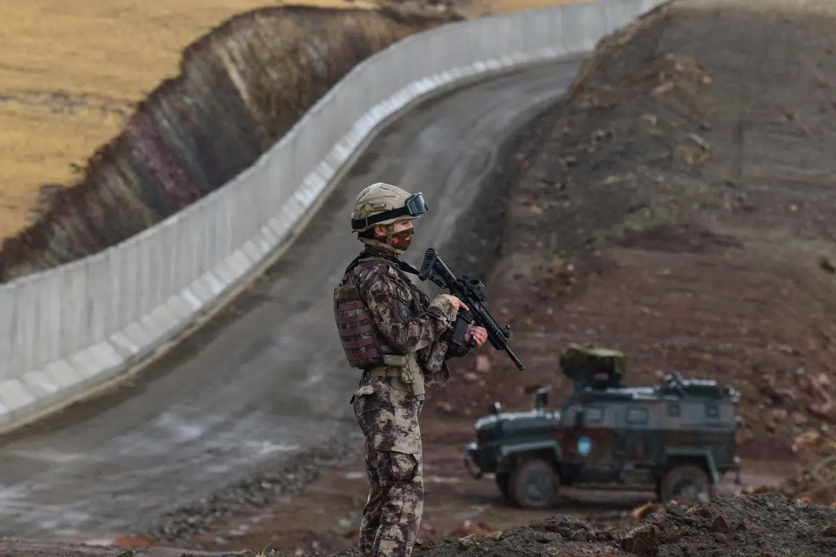 A Turkish military vehicle patrols