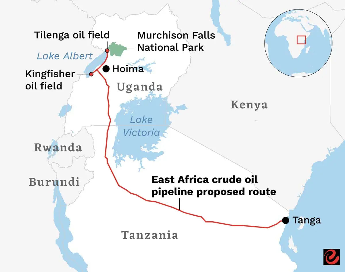 Proposed route of the East Africa crude oil pipeline