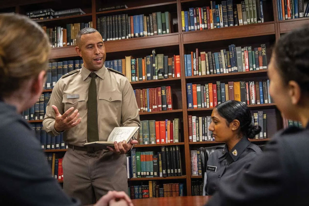 Col. Aaron Hill, a professor in the Civil and Mechanical Engineering Department, with cadets at the U.S. Military Academy at West Point