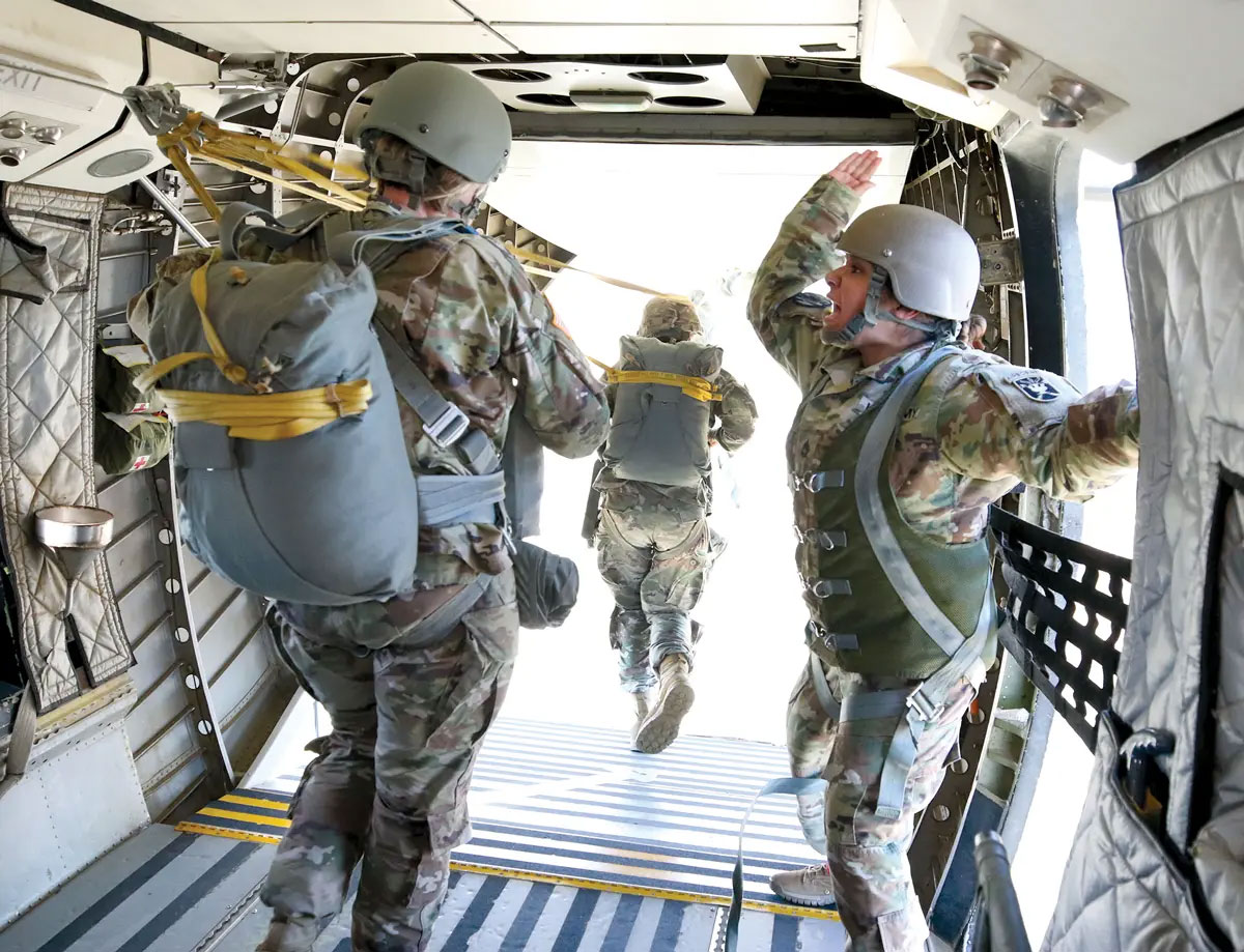 A jumpmaster from the U.S. Army John F. Kennedy Special Warfare Center and School