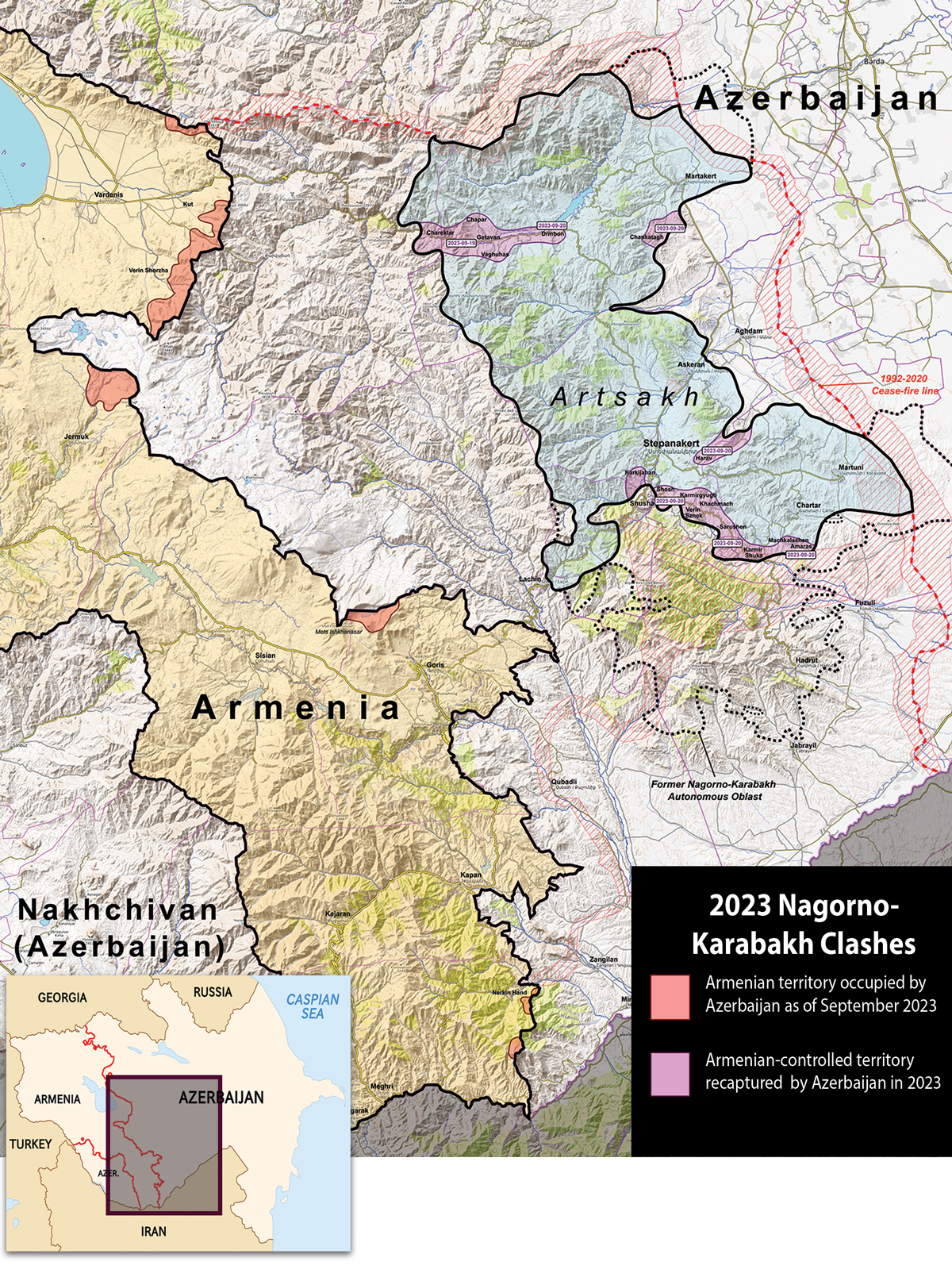 >Nagorno-Karabakh appears on this map as Artsakh