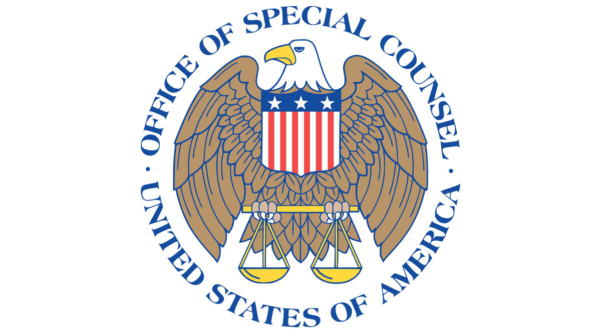Seal of the United States Office of Special Counsel, featuring an eagle with a shield, olive branches, and scales of justice.