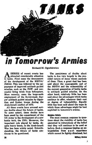 “Tanks in Tomorrow’s Armies”