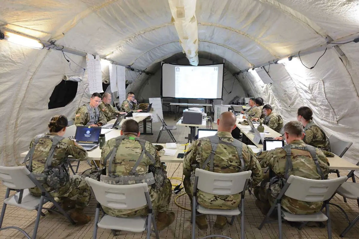 Students enrolled in the Captains Career Course participate in a seventy-two-hour simulated natural disaster field training exercise at Camp Bullis