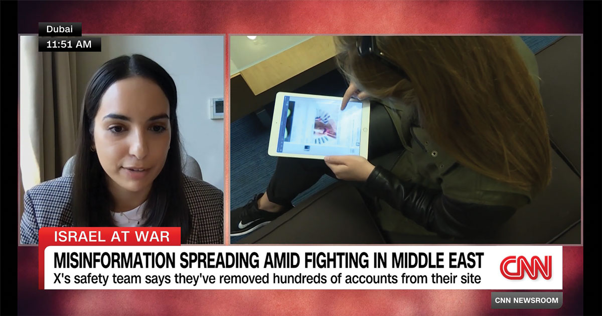 A 16 October 2023 CNN report displays the headline Misinformation Spreading Amid Fighting in Middle East.