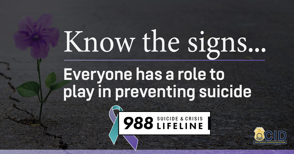 Know the Signs... Everyone has a role to play in preventing suicide. 988 Suicide and Crisis Lifeline.
