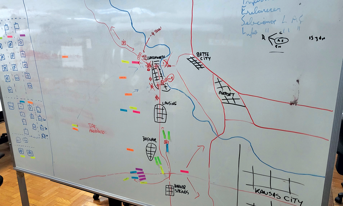 When phase two was complete, the students were forced to continue phase three without maps and instead devised another analog method to complete the wargaming exercise using white boards