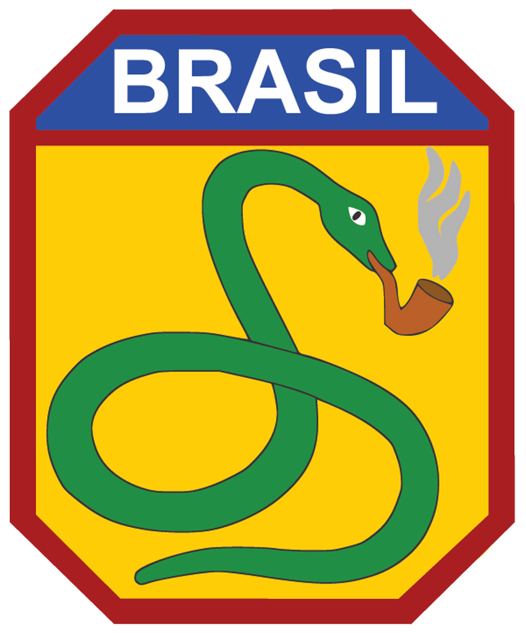 Insignia of the Brazilian Expeditionary Force showing a green snake smoking a pipe with the word 'Brasil' above.