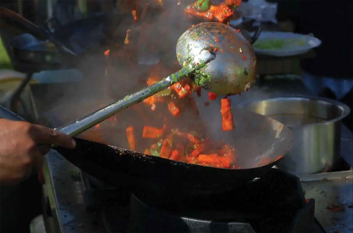 Cooking in a wok