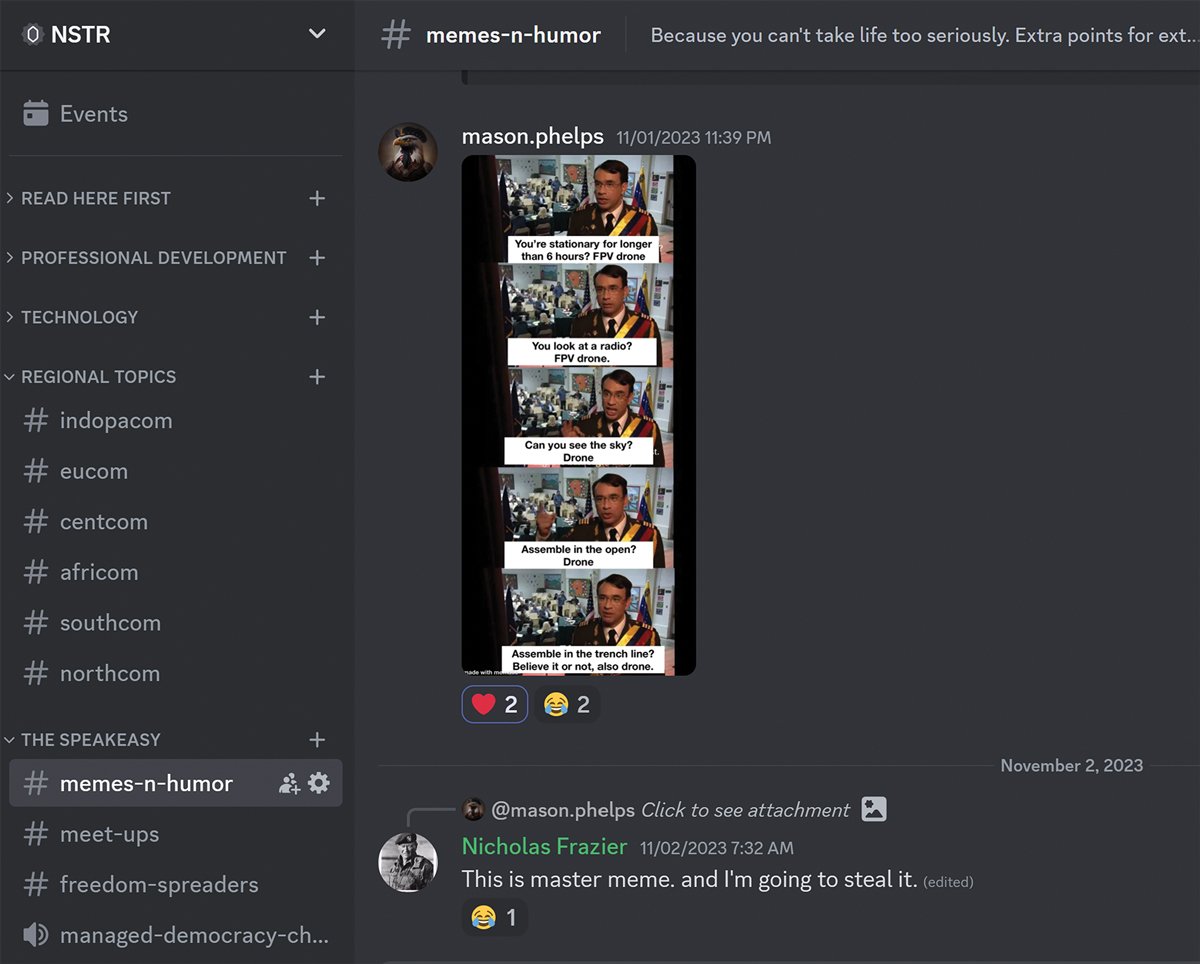 The memes-n-humor text channel on the NSTR Discord