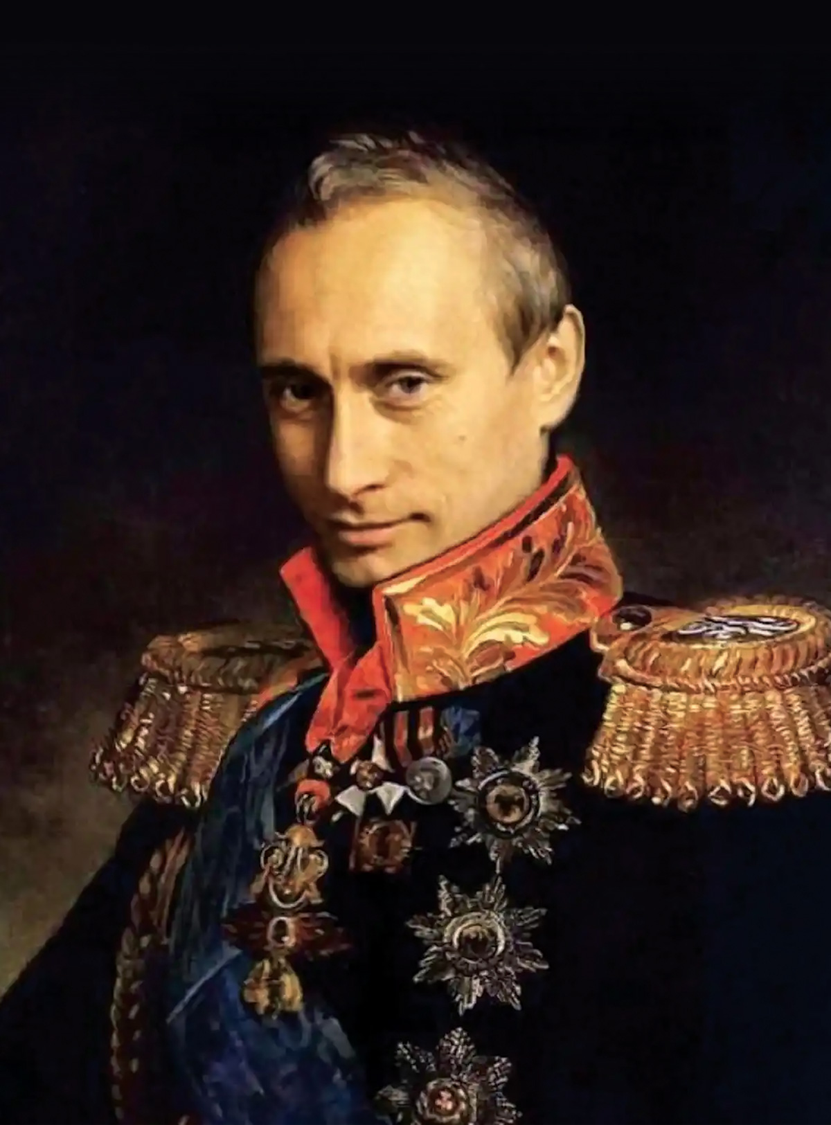 Vladimir Putin in the likeness of Prussian General Carl von Clausewitz. Clausewitz