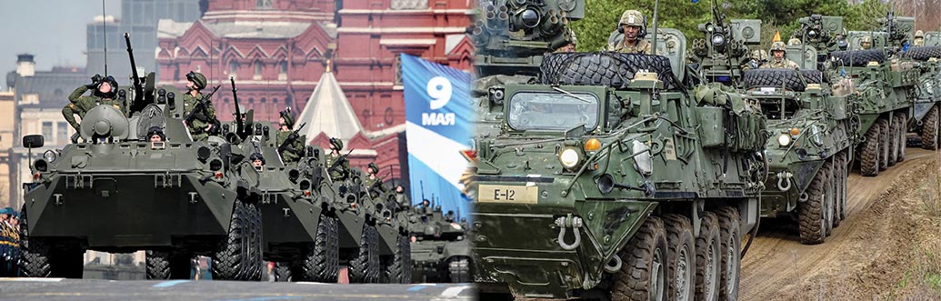 BTR-82A armored personnel carriers - U.S. Strykers carry soldiers from Battle Group Poland