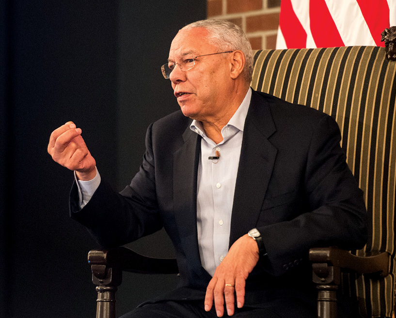 Retired Gen. Colin Powell addresses leaders from all components at the first Army Profession Annual Symposium 30 July 2014 at the U.S. Military Academy, West Point, New York. (Photo by Staff Sgt. Mikki L. Sprenkle, U.S. Army) 