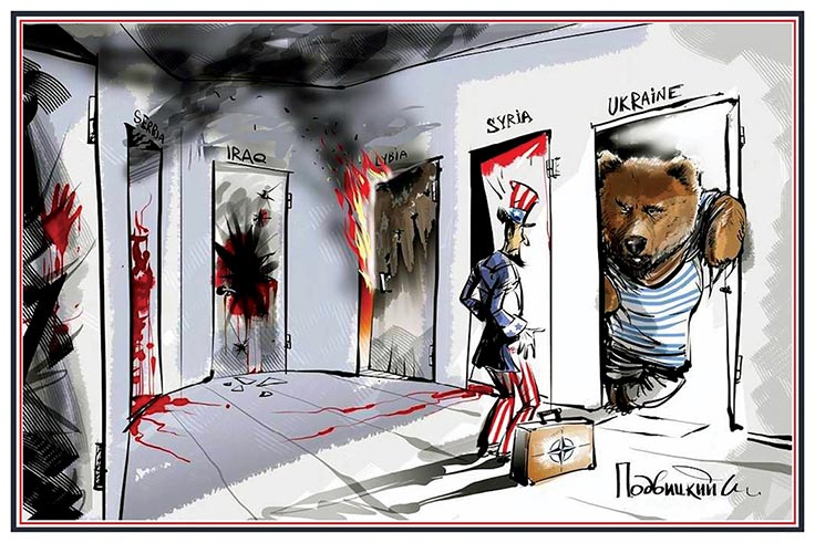 Popular political cartoon of “Uncle Sam” promulgated on many Russian social media sites. (Image used with permission by Vitaly Podvitski, http://www.podvitski.ru/index.php)