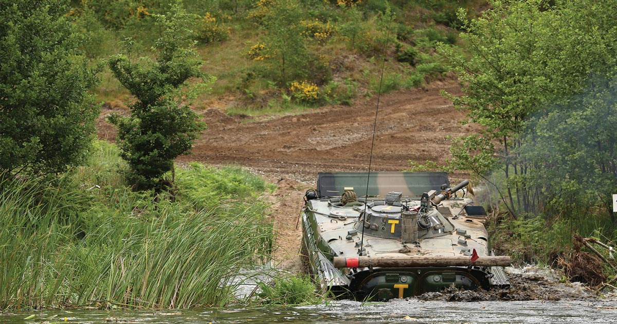 12th Mechanized Brigade reach land in an amphibious tank