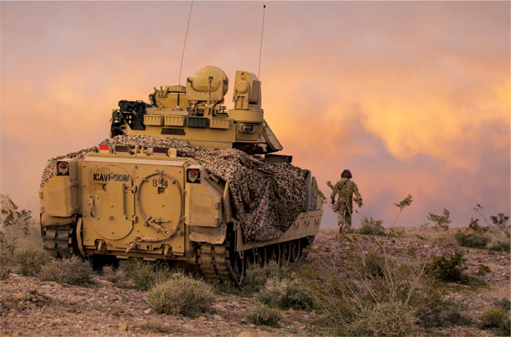 An M2 Bradley Fighting Vehicle provides security for the 2nd Armored Brigade Combat Team