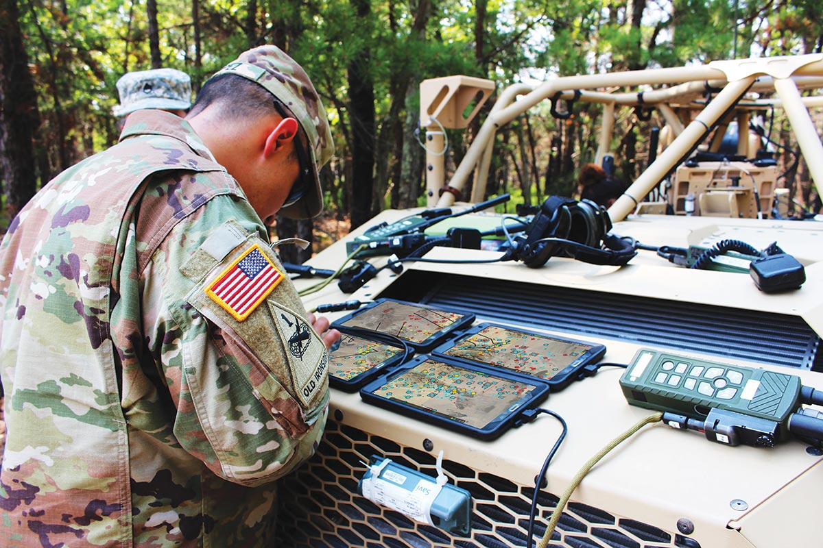 Soldiers configure the tactical computing environment extend mode which pieces together various points on a digital map to create one, large map-view similar to what is available in larger command posts.