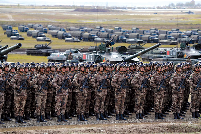 Chinese troops on parade 13 September 2018 during the Vostok 2018 military exercise on Tsugol training ground in Eastern Siberia, Russia. The exercise involved Russian, Chinese, and Mongolian service members.