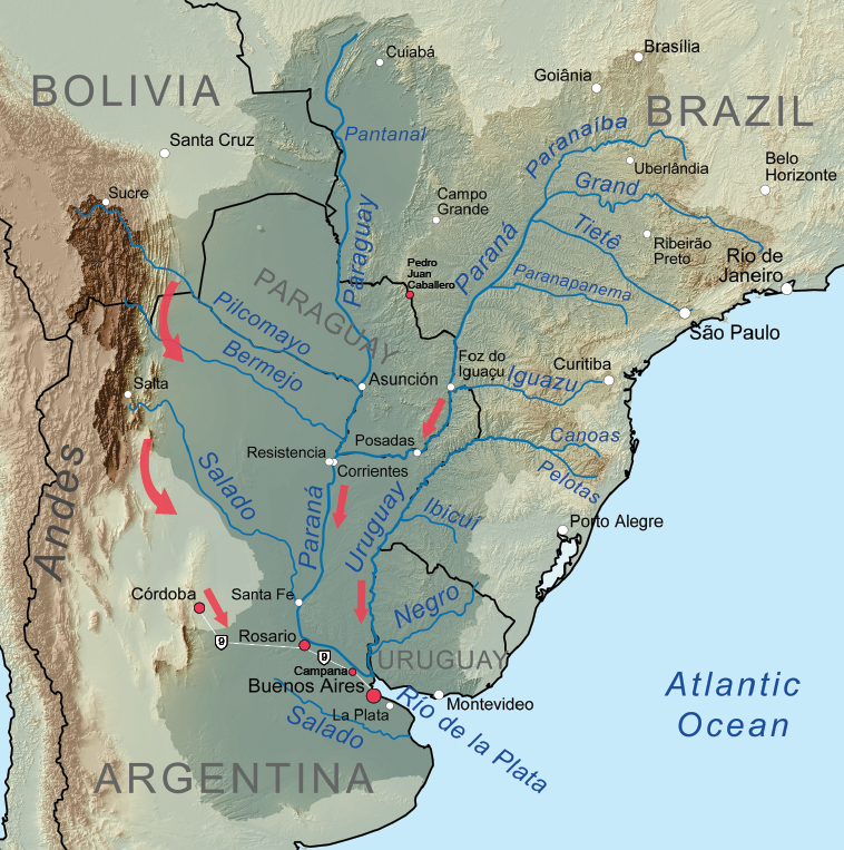 Figura – Principais Rotas do Tráfico de Drogas através da Argentina (Mapa cedido por Wikimedia Commons)
