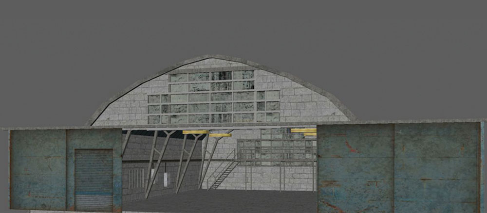 Terreno (arrozais, figura de baixo) e um modelo (hangar de aviões, acima). (Army University Press)