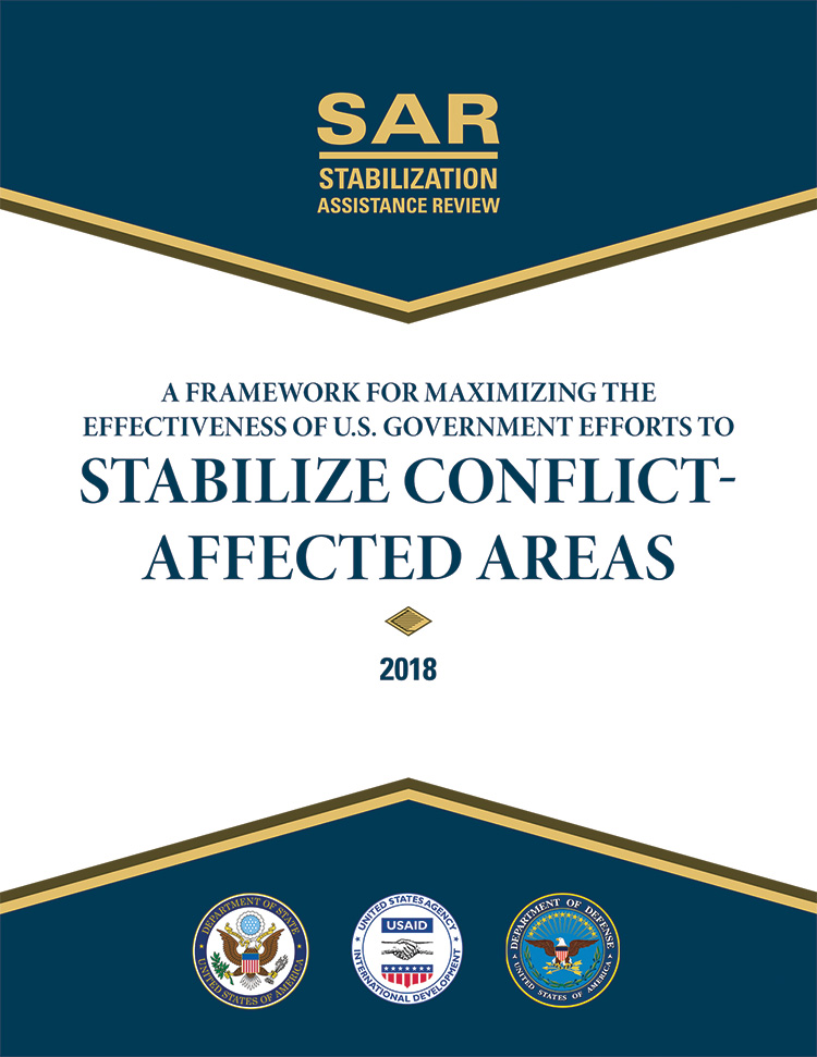 Visite https://media.defense.gov/2018/Jun/13/2001931133/-1/-1/1/STABILIZATION-ASSISTANCE-REVIEW.PDF para ver el documento del Departamento de Defensa, Departamento de Estado y la Agencia de EUA para el Desarrollo Internacional, A Framework for Maximizing the Effectiveness of the U.S. Government Efforts to Stabilize Conflict Affected Areas.