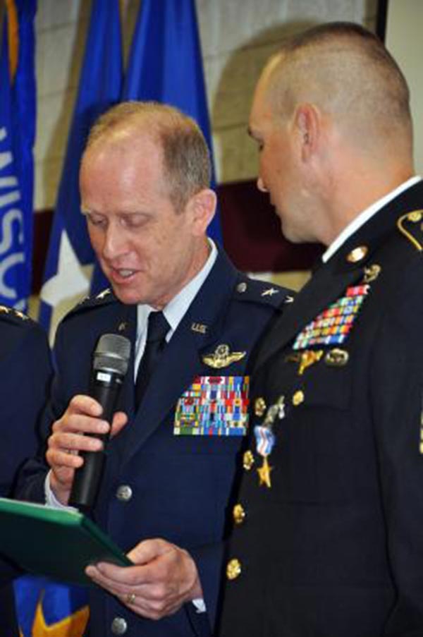 1st Sgt. Gregory A. Fulton upon receiving the Silver Star Meda.