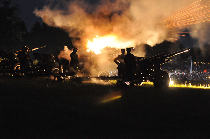 Soldiers of the Presidential Salute Battery, 3rd U.S. Infantry Regiment (The Old Guard), fire a 21-gun salute to commemorate the 150th anniversary of the Battle of Gettysburg