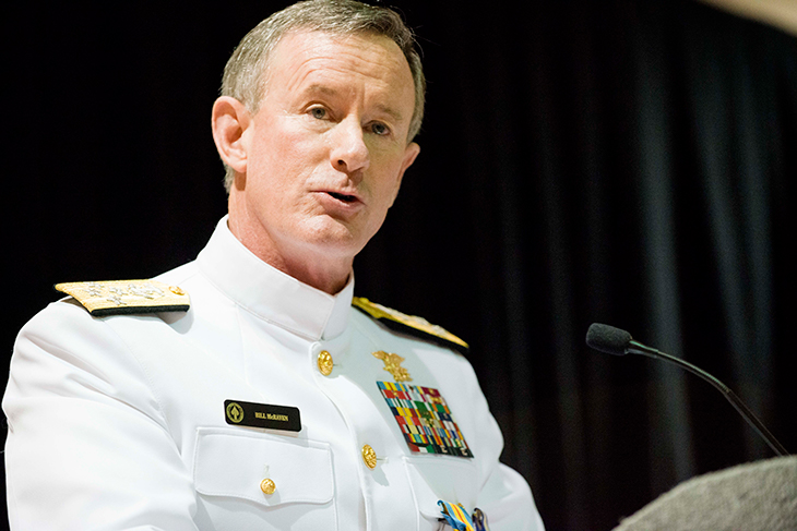 U.S. Navy Adm. William H. McRaven makes remarks during his retirement ceremony