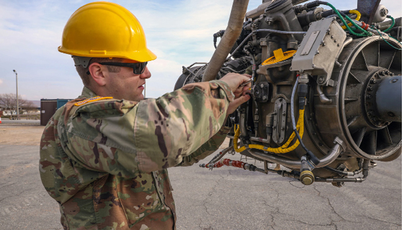 a UH-60 Blackhawk helicopter mechanic with Task Force Aviation